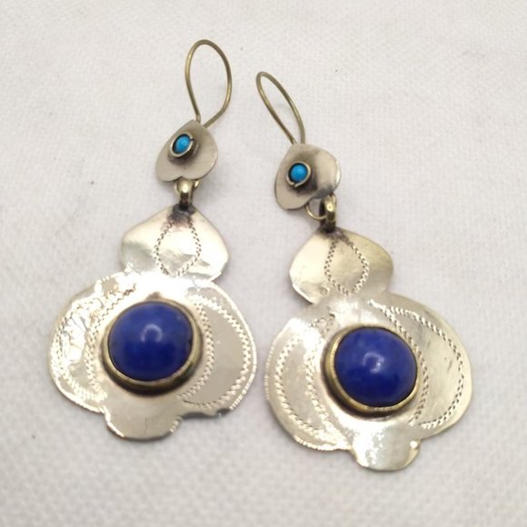 Turkman Style Tribal Dangling Earrings, Stones Antique Earrings, Kuchi Boho - Picture 1 of 6